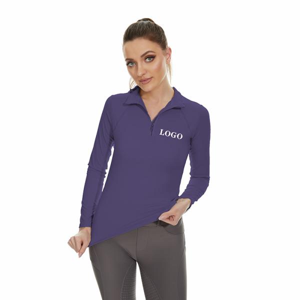 Quality Purple Horse Riding Base Layer Women Equestrian Shirts Elastic Clothing for sale