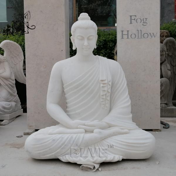 Marble Sitting Buddha Statues Life Size Hand Carved Budha Sculpture Garden