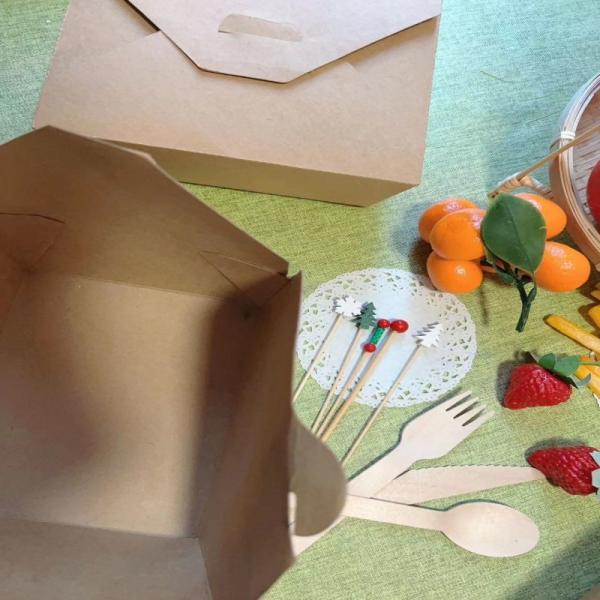 Buy cheap Customized Disposable Economic Friendly Kraft Paper Food Container Takeout Box With Bamboo Pick Set from wholesalers
