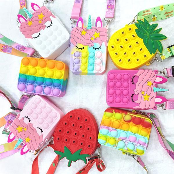 Buy cheap Fidget Push Bubbles Toy Rainbow Unicorn Coin Purse Wallet Ladies Silica Crossbody Bag from wholesalers