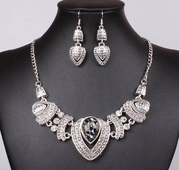 Buy cheap European and American Fan exaggerated necklace diamond jewelry inlaid glass jewelery from wholesalers