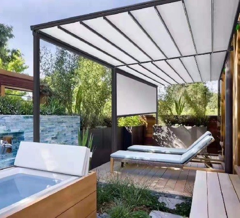 Retractable Shade Awning SUNC Custom PVC Pergola System With Sliding Canopy