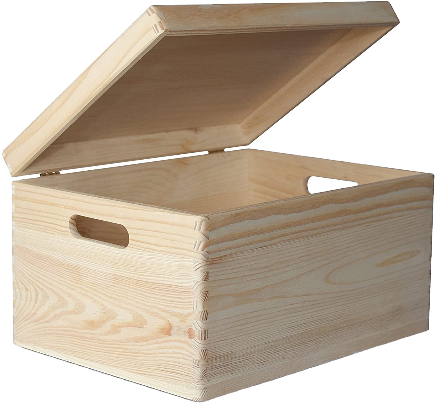 Large Wooden Box Storage Chest Wood Unpainted Keepsake Box with Lid and Handles to Decorate with Documents, Toy, Valuables &Tool