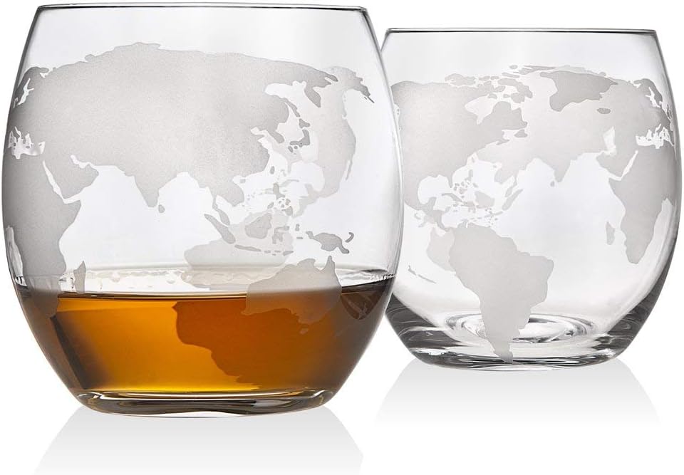 Whiskey Decanter Globe Set with 4 Etched Globe Whisky Glasses for Liquor, Scotch, Bourbon, Vodka, Gifts for Men