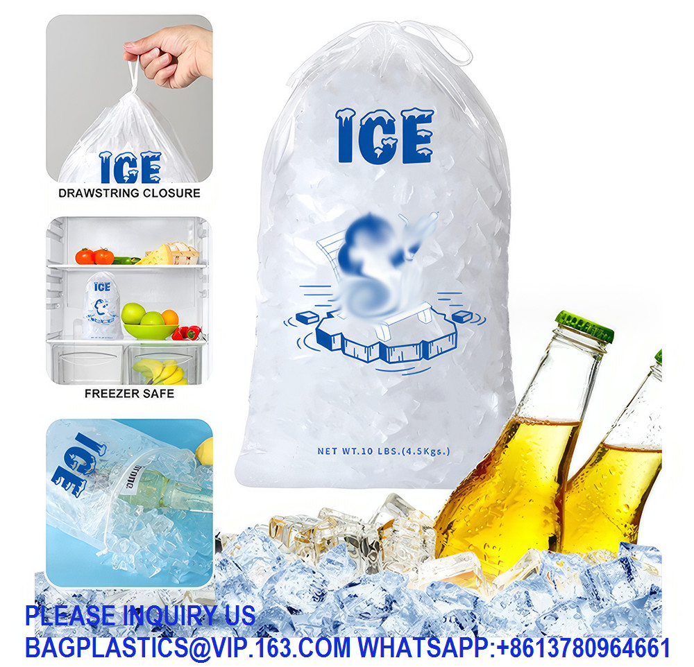15 Lb. Plastic Drawstring Ice Bags 14 X 24 Inch Heavy-Duty Plastic Ice Bags With Plastic Draw String 2.8mil