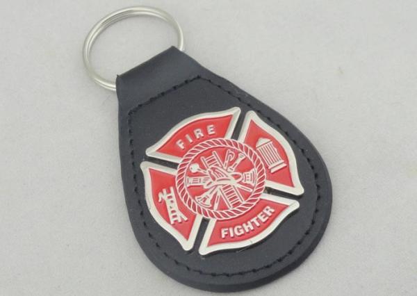 Quality Zinc Alloy Personalized Leather Keychains / Fire Fighter Leather Key Chain for sale