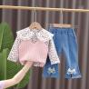 Buy cheap 90cm Spring Children'S Clothing Floral Lapel Jeans Knit Vest Long Sleeve from wholesalers