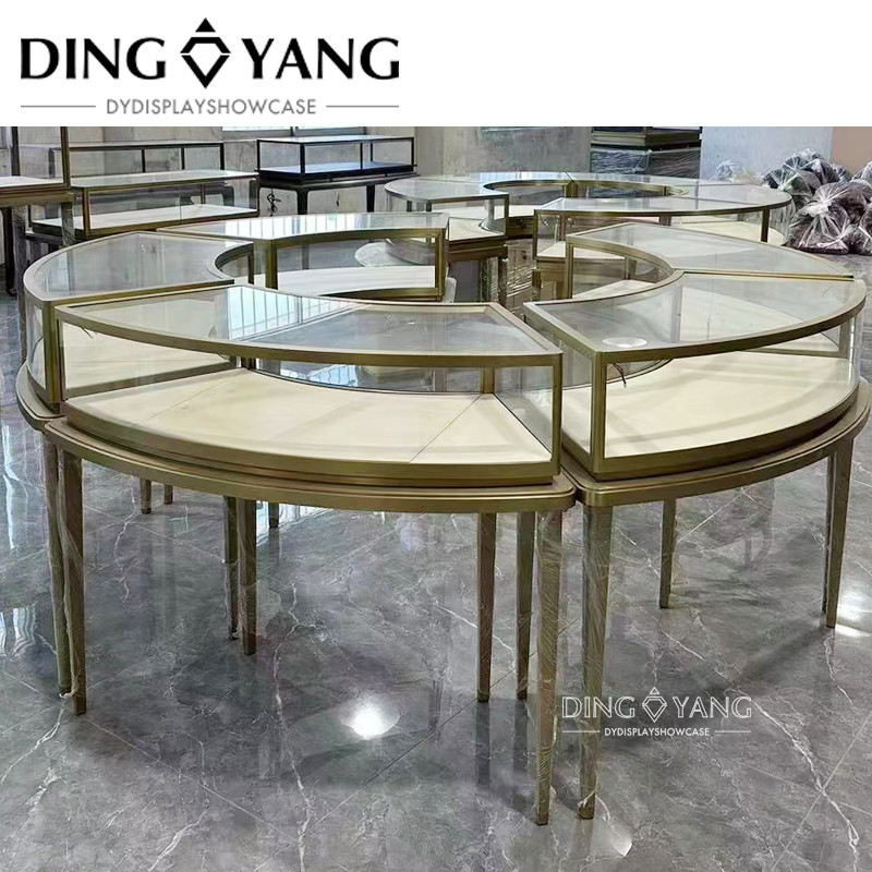 Modern Round Stainless Steel Showcase For Jewelry Store, No Installation Customization Jewelry Showcase