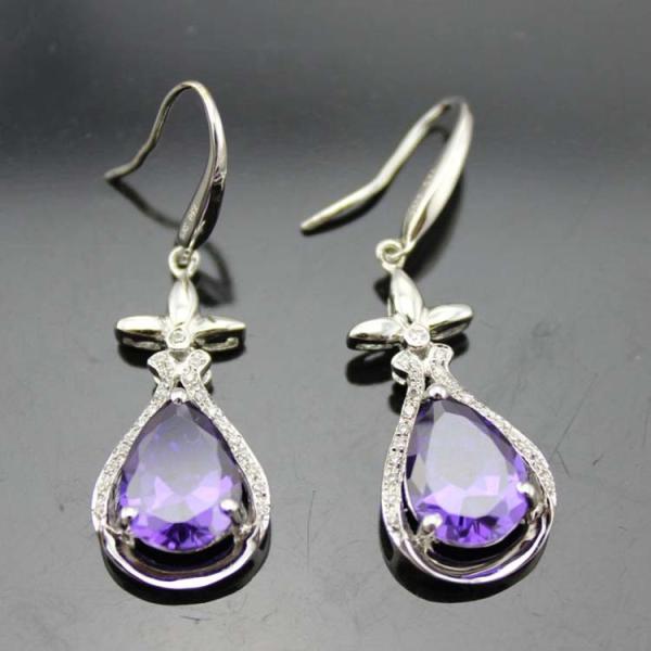 Buy cheap 925 Sterling Silver Pear Shape Created Amethyst Cubic Zircon Drop Dangle Earrings (PSJ04502) from wholesalers