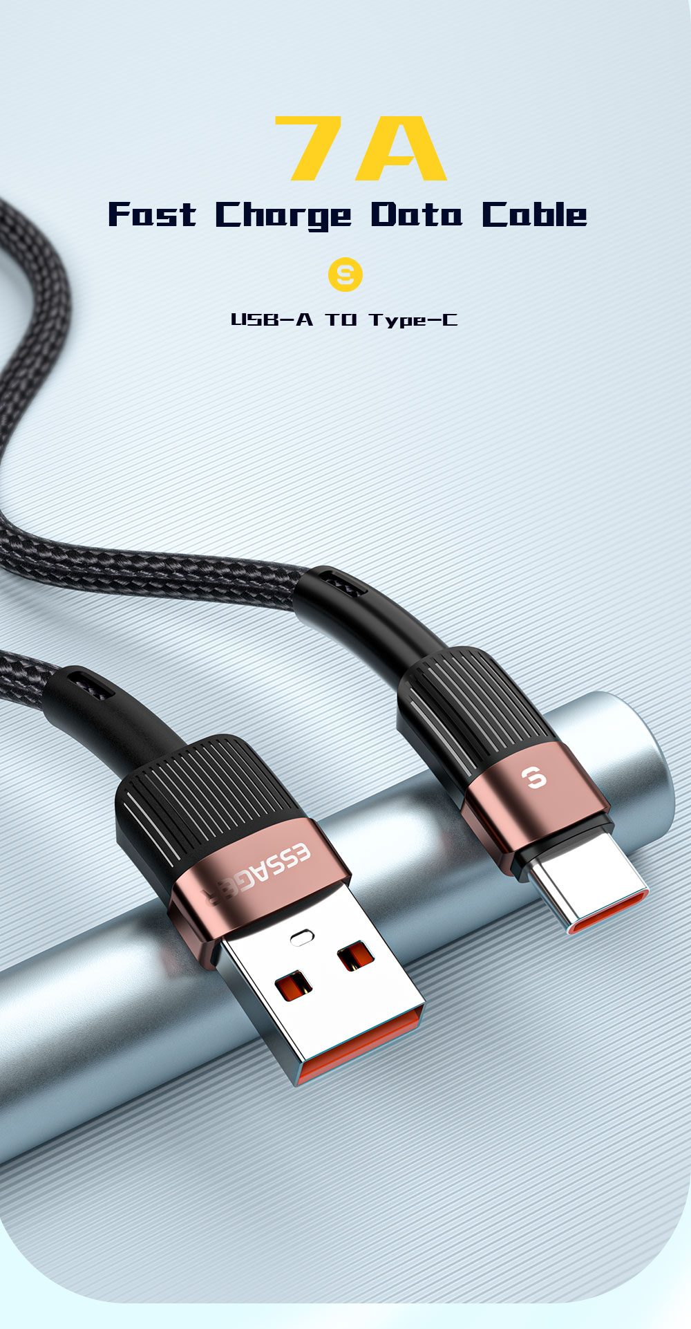 Android Fast Charging Data Cable Type C 1/2/3M 7A 100W For Huawei Xiaomi