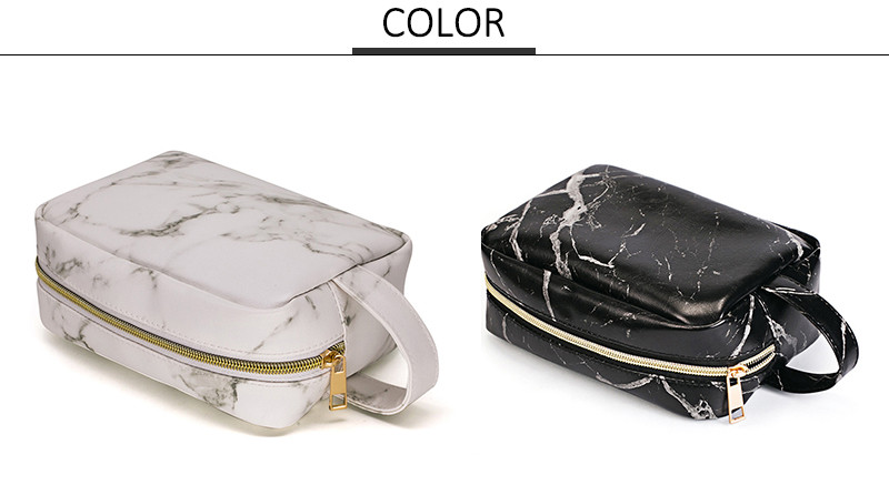 Marble PU Leather Women'S Travel Cosmetic Bag Organizer