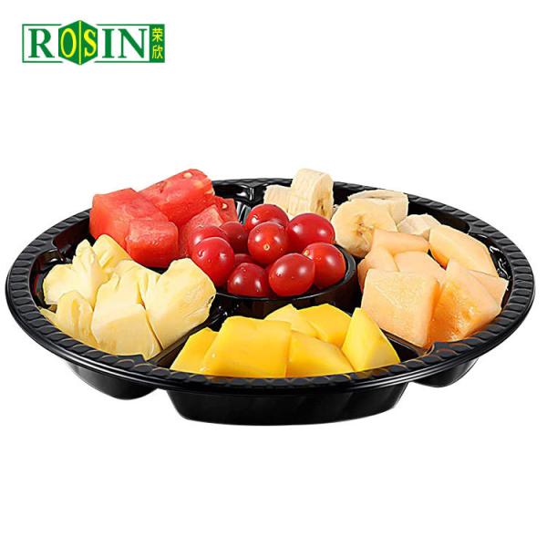 Round Disposable Fruit Packaging Box 6 Cavity Black Based With Anti Fog Clear