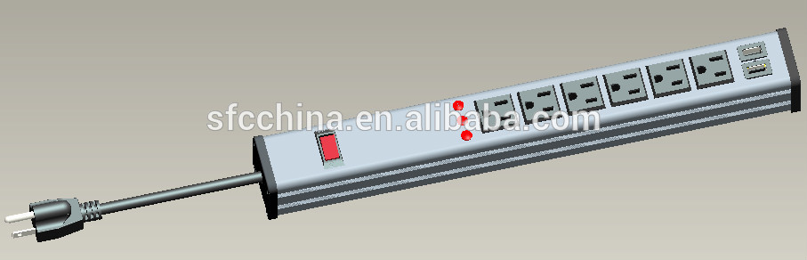 dual USB port UL 6 outlet power strip with surge protector