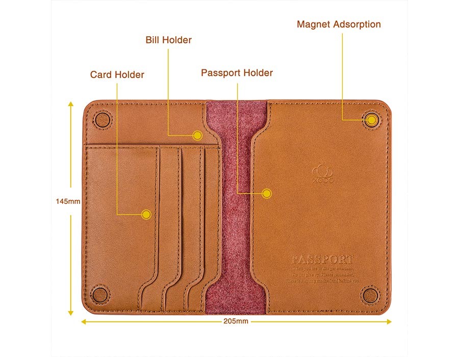 Leather passport bag ticket holder travel document storage multi-function card package