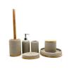 Buy cheap Sand color polyresin bathroom accessories set wooden base bathroom countertop accessories soap dispenser from wholesalers