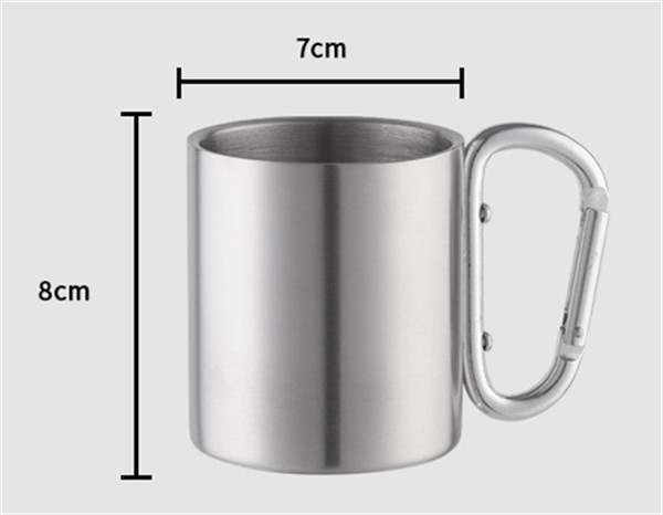 Double Walled Stainless Steel Reusable Coffee Mug 220ml Customized With Carabiner Hook