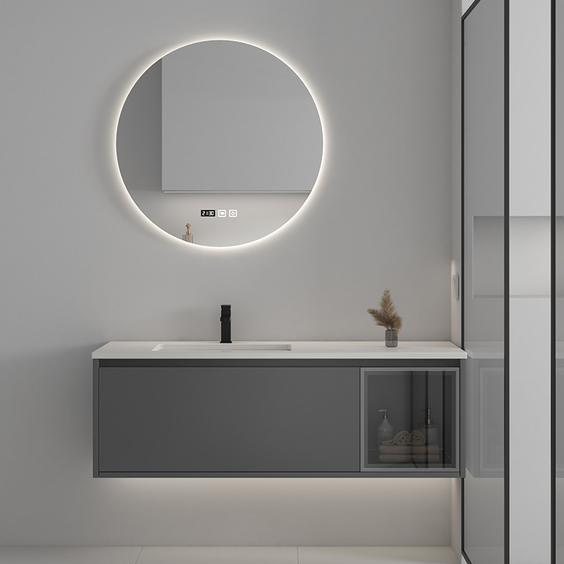 3 Doors Solid Wood Bathroom Cabinets With Touch Screen LED Mirror