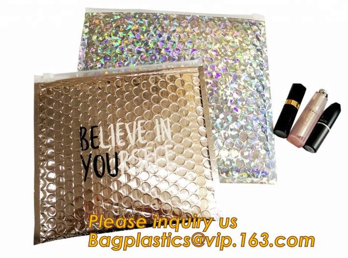 Holographic Zipper Slider Zip Lock Bubble Bag,Cosmetic Zipper Bag/Rose Gold Slider Bubble Bag with Logo,Slider Bubble Zi