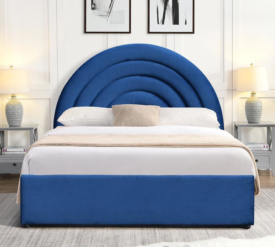 Upholstered Gas Lift Beds King Size Blue Fabric Bedroom Soothing