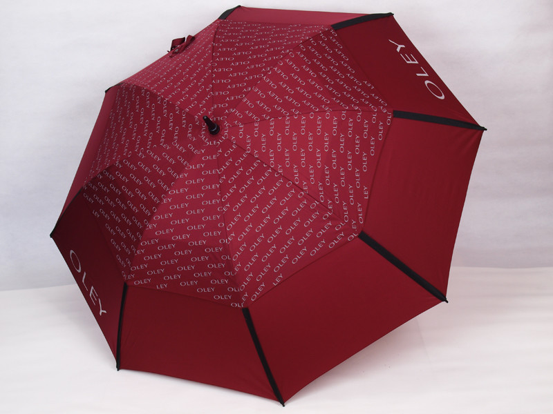 Double Layer Auto Open Golf Umbrella with Black Matt Fiberglass Pole and Rubber Grip