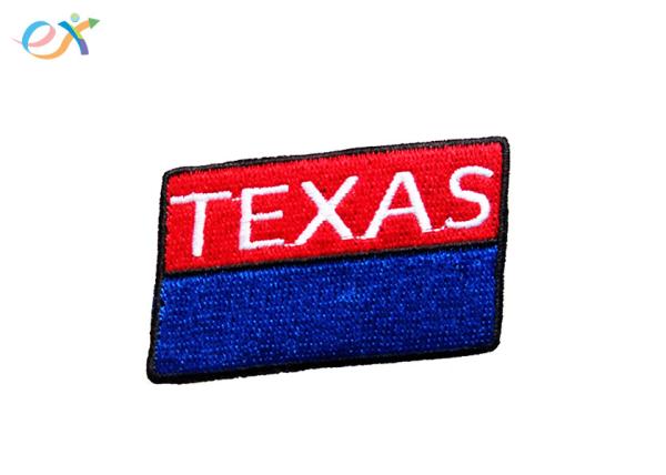 Buy cheap Rectangle Shape Embroidered Letter Patch Blue And Red Colors TEXAS Word from wholesalers