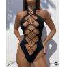Buy cheap Hollow Sexy Solid Color Bikini Fashion Beach Outing Lace Up Bathing Suit from wholesalers