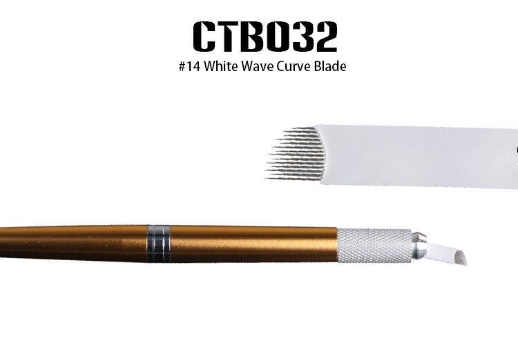 Single Use Disposable Microblading Needles , 14 Pin White Color Curved Blade
