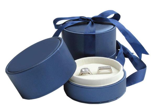 Buy cheap Wedding Double Rings Jewelry Paper Boxes With Ribbon Dark Blue from wholesalers