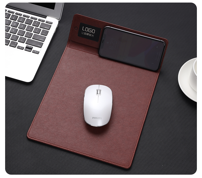 Customized Led brand logo wireless charging office mouse pad for mobile phone charging