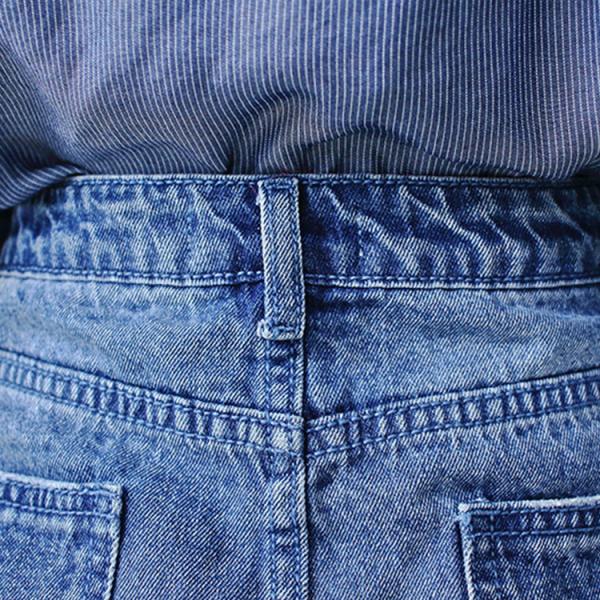 Buy cheap Washed Ladies Denim Pearls A Line Jean Skirt With Hole , Blue Jean Mini Skirt from wholesalers