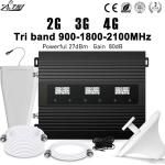 2G 3G 4G 80dB Gain Multi Band Repeater 900MHz 1800MHz 2100MHz