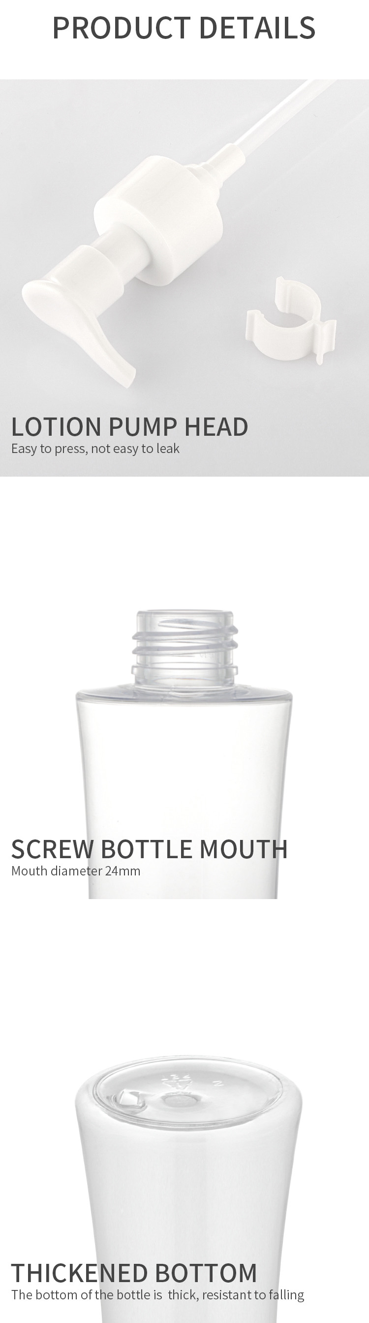 Transparent custom empty cosmetics plastics face cream body lotion 200ml pump bottle