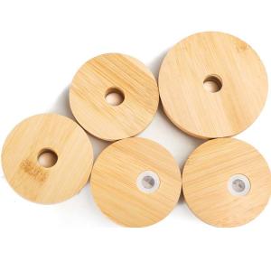 Wholesale Beer Can Compatible Reusable Lids Bamboo Jar Lid With Straw Hole from china suppliers