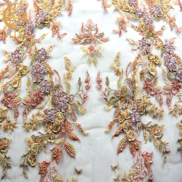 Buy cheap Fashion Beaded 3D Applique Lace Fabric Handmade Embroidery For Bridal Dress from wholesalers