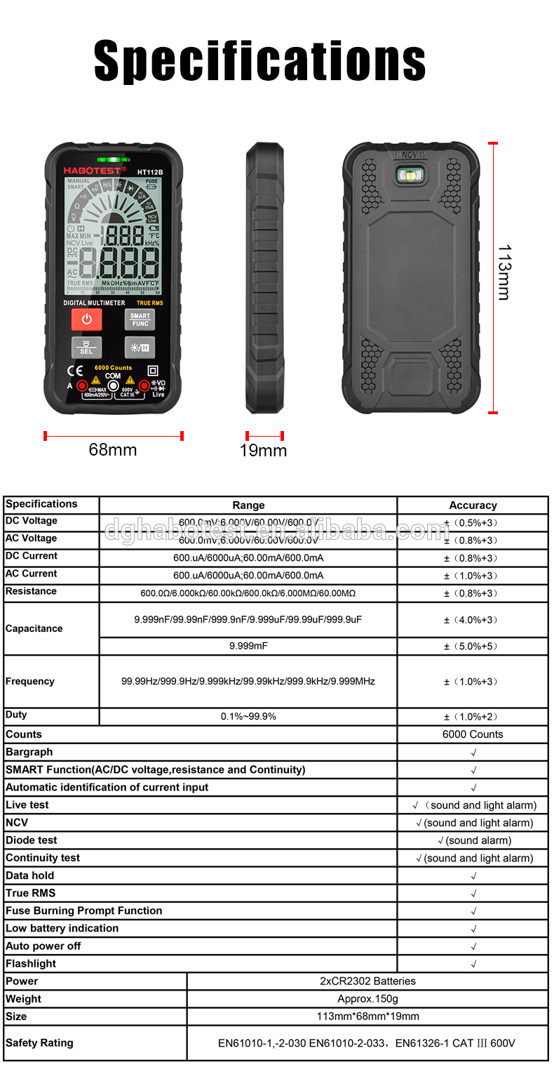 99.99Hz Handheld Digital Multimeter , 9.99mF Digital Multimeter 6000 Counts