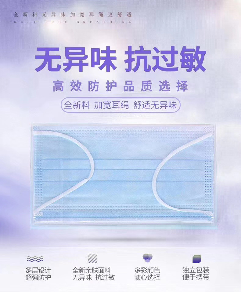 3-plyer Surgical Mask Anti-coronavirus color blue disposable earloop