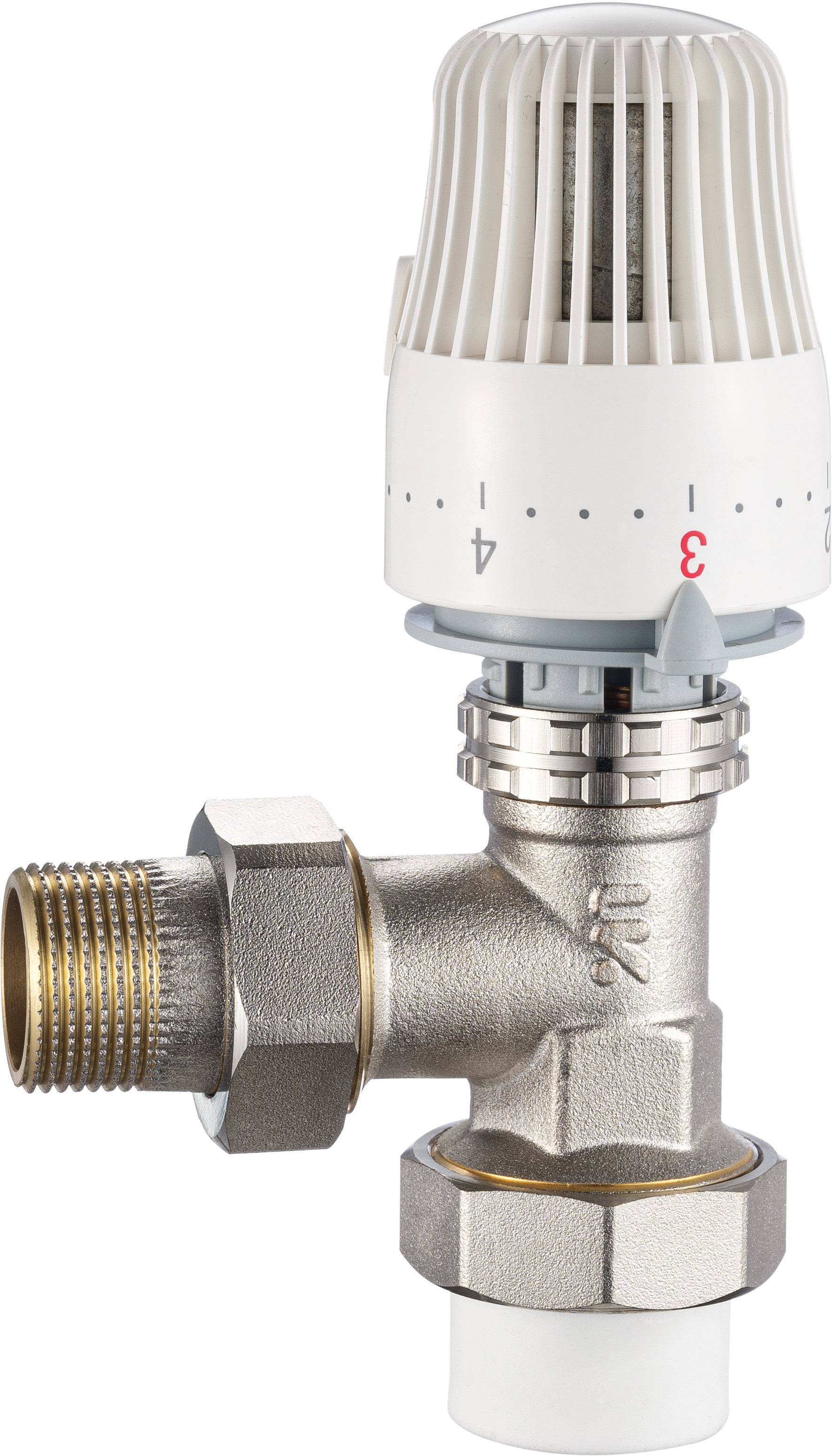 4606 Brass TRV Thermostatic Supply Valve Angle Type DN20 Nickel Plated with PP-R Adapter x Flexible Male Nipple