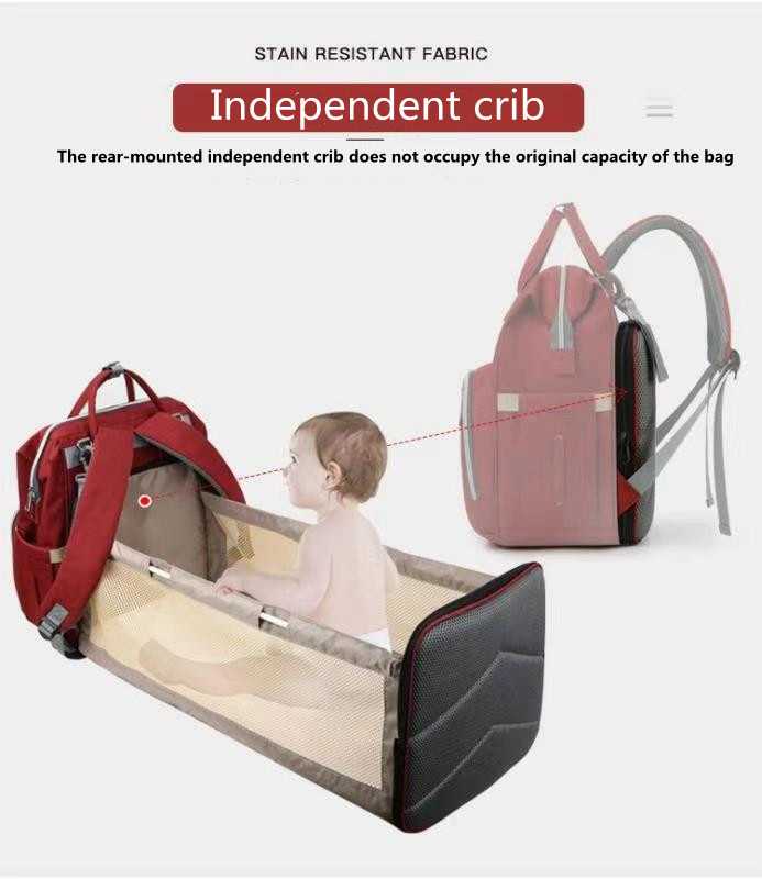 600D Travel Mommy Backpack Nursing Diaper Bag Foldable Crib