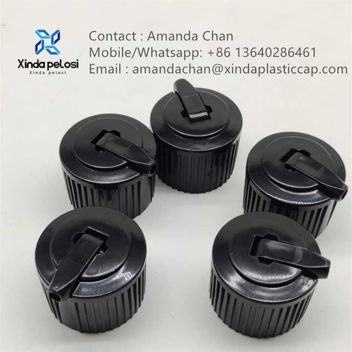 Plastic PP Black Flip Top Screw Turret Flip Top Pour Spout Lid On Sale For Bottles