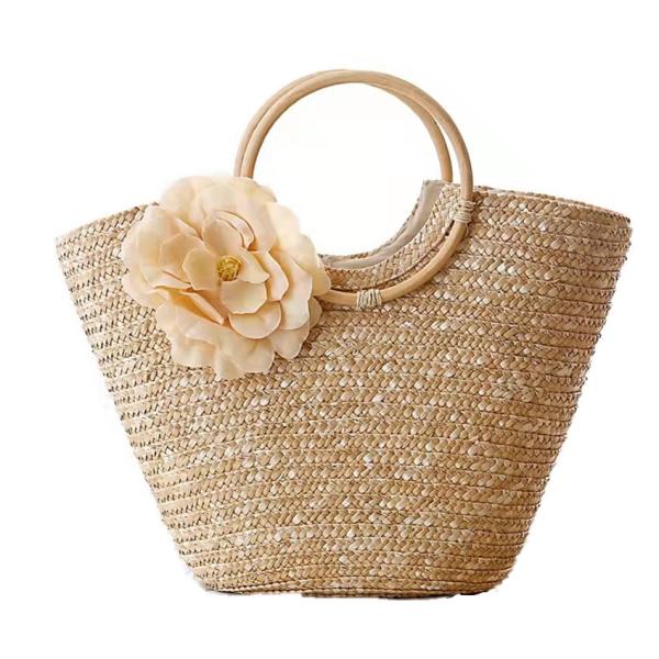Buy cheap Natural Straw Crochet Hand Bag Brown , Crochet Bag With Wooden Handles OEM from wholesalers