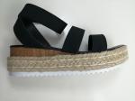 Open Toe Women Elastic Black Flatform Espadrille Sandals
