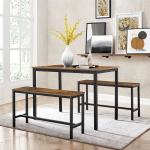 Dining Table with 2 Benches, Industrial Dining Table Set, Dining Table, Dining