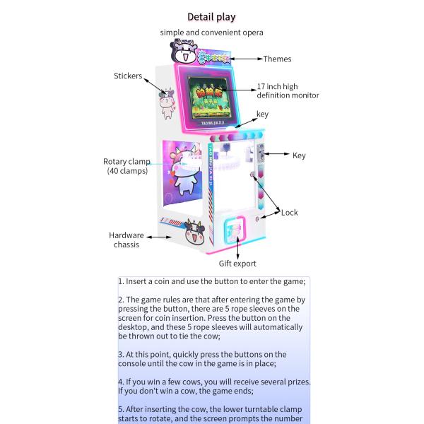 Button Grabbing Cow Clamp Machine 40 Clips Capacity Shopping Mall Attraction Compact Size Arcade Entertainment