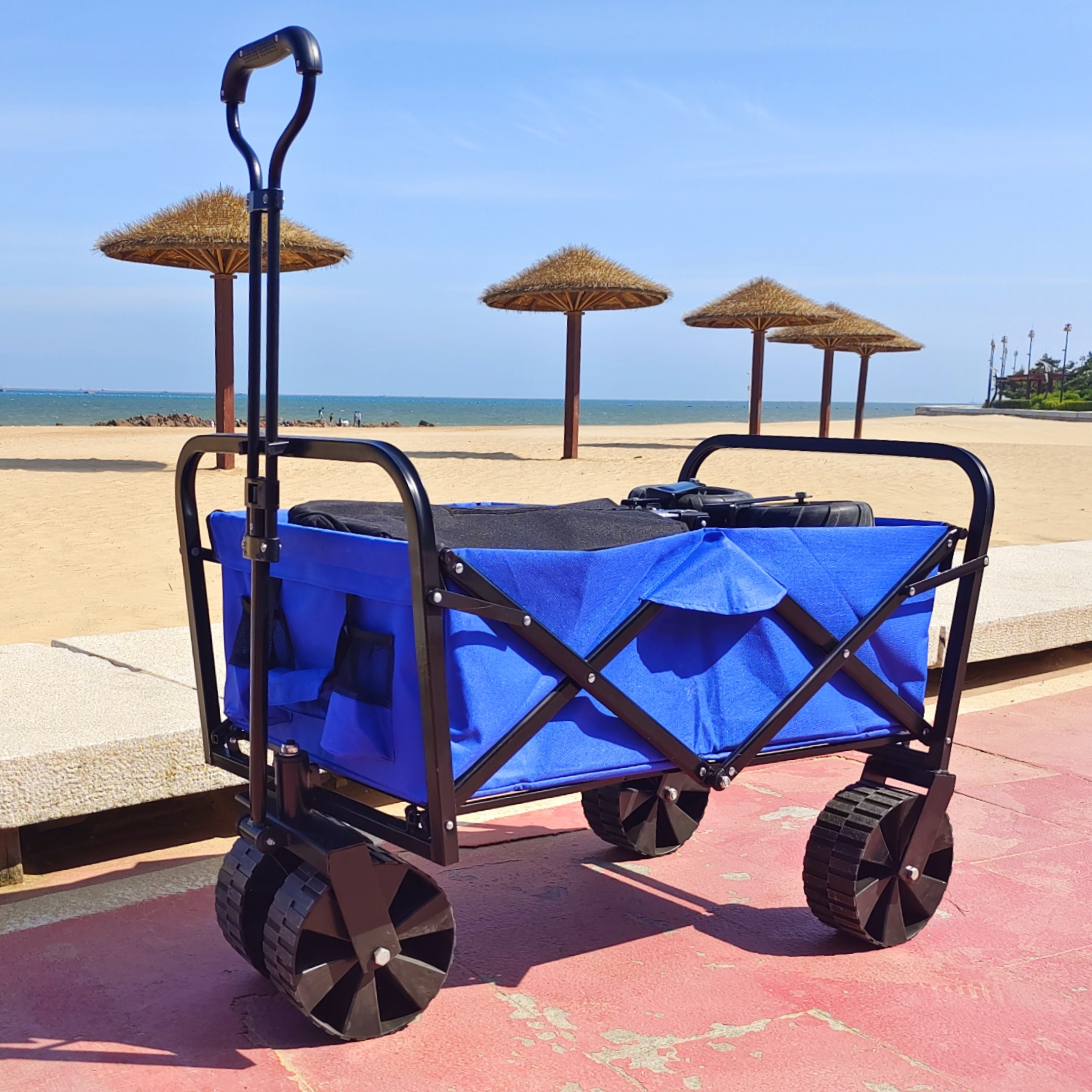 Folding Camping Cart Wide PP Wheels Large Capacity Collapsible Beach Wagon Cart