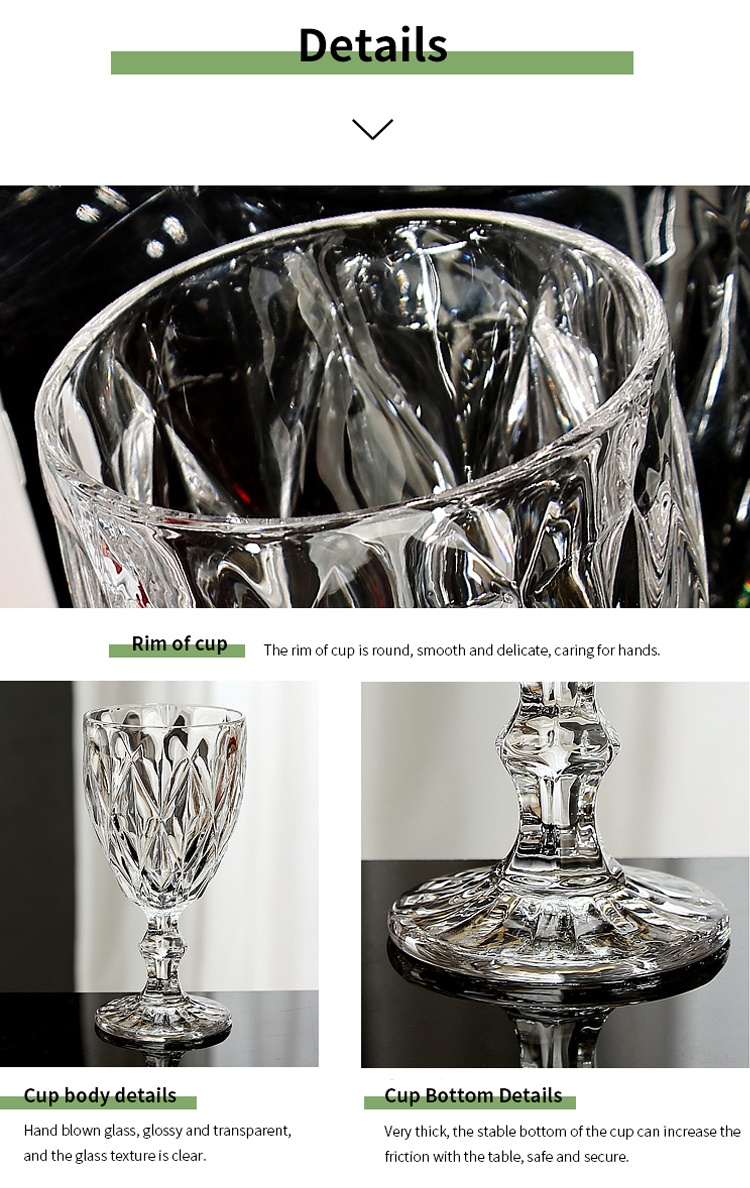 Glassware Glass Cup Copas De crystal Colored Vintage Embossed Water Grey Goblet Wine Glasses