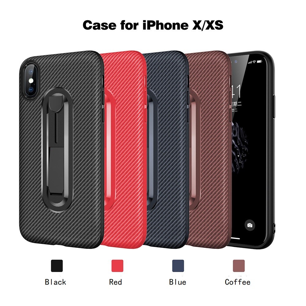 Color Red Carbon Fiber Invisible Kickstand TPU Case Back Cover For IphoneXS IphoneXR IphoneXS MAX Iphone8 Iphone7 Plus