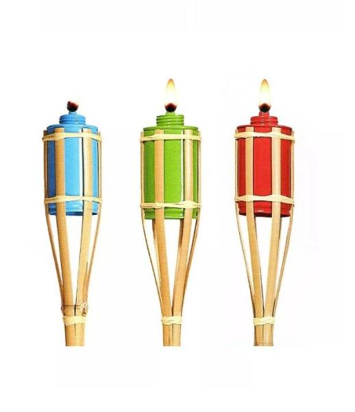 Halloween Decoration Bamboo Tiki Torches With Refillable Weaving Metal Oil