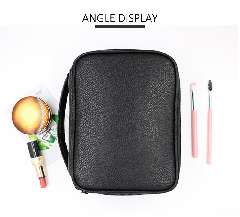 Ladies Pure Color Blank Black Custom Waterproof PU Cosmetic Bag