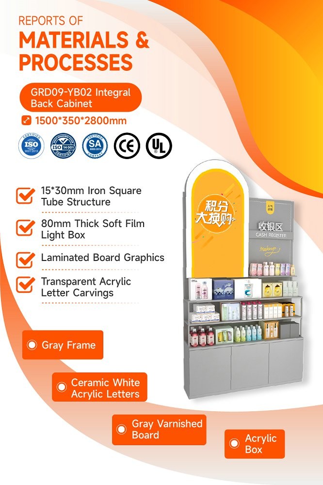 GDR09-YB02 Retail Display Counter with 80mm Soft Film Light Box and Acrylic Letters for Mall Booths