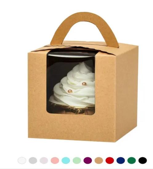 Buy cheap Hand Hanger Food Grade Takeout Bakery Cake Brown Kraft Paper Folding Box from wholesalers